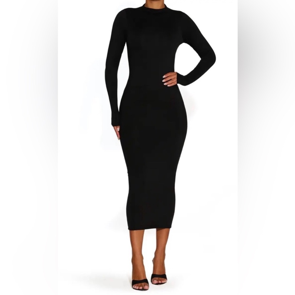 Naked Wardrobe Elegant Black Long Sleeve Dress NWT size M